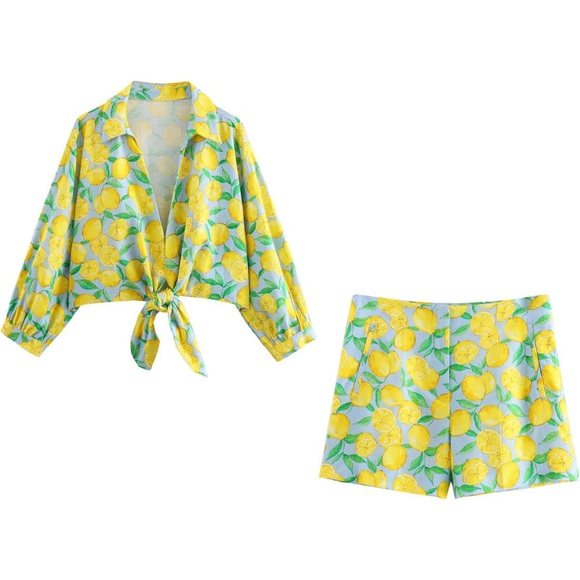 ZARA | Lemon 🍋 PRINTED LINEN CROPPED BLOUSE | Coord Set | Matching Shorts - Picture 7 of 17